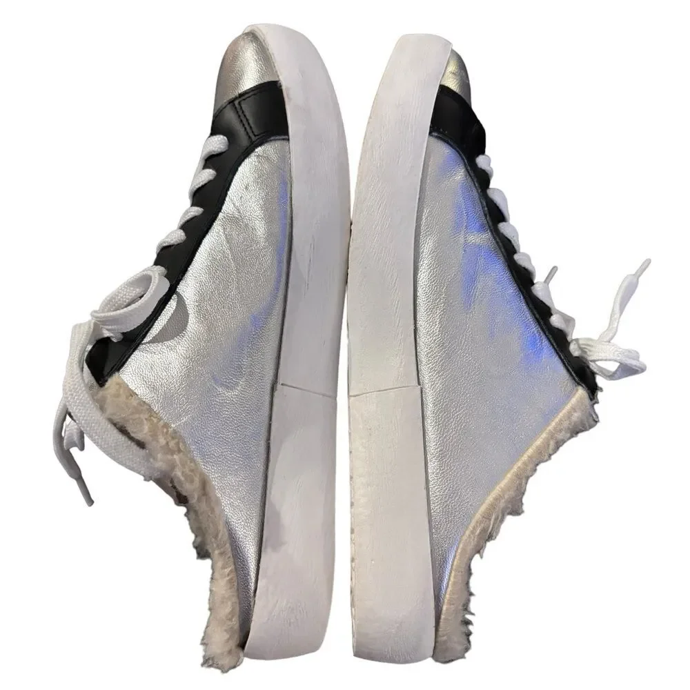 L’idea by Lori Silver Leather Slide Fleece Lined Sneakers Sz 40